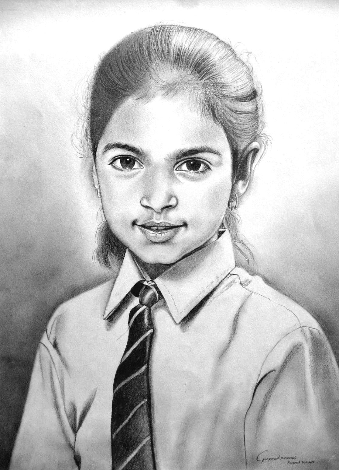 Detailed pencil portrait of a young girl